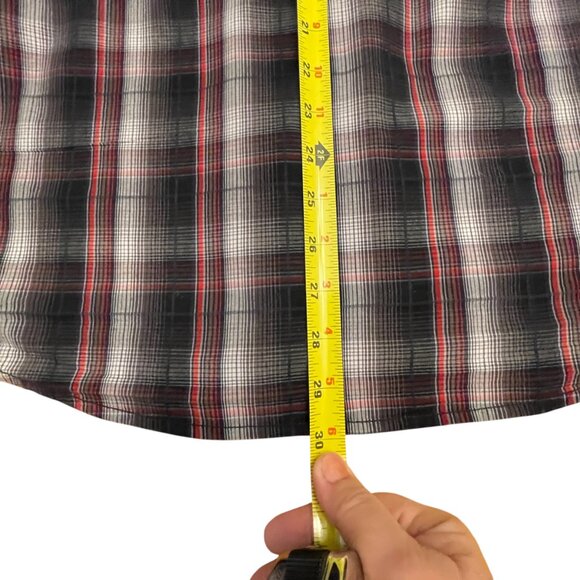Projek Raw Shirt Mens XL Black Red Gray Plaid Graphic Button Up Long Sleeve - Picture 10 of 12